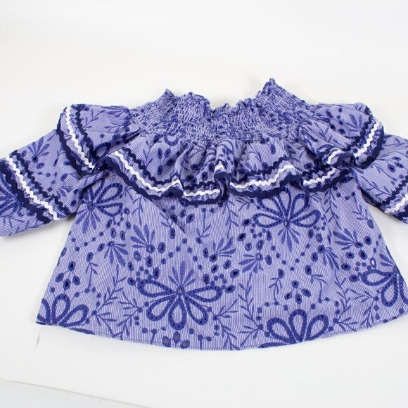 Red Carter Smocked Eyelet Off-Shoulder Top, Size Small - Tropical Vibes! - Picture 6 of 9